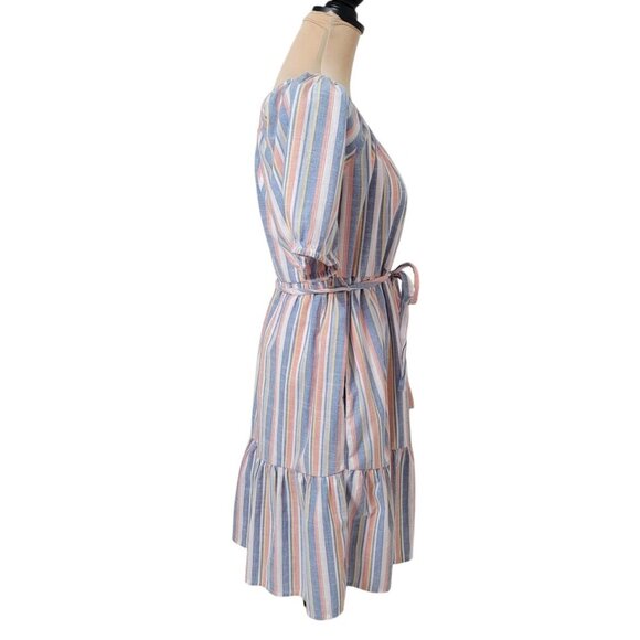 Harlow & Rose Size M "Washed Linen" color Pastel Stripe Tiered Knee-Length Dress - Picture 6 of 14